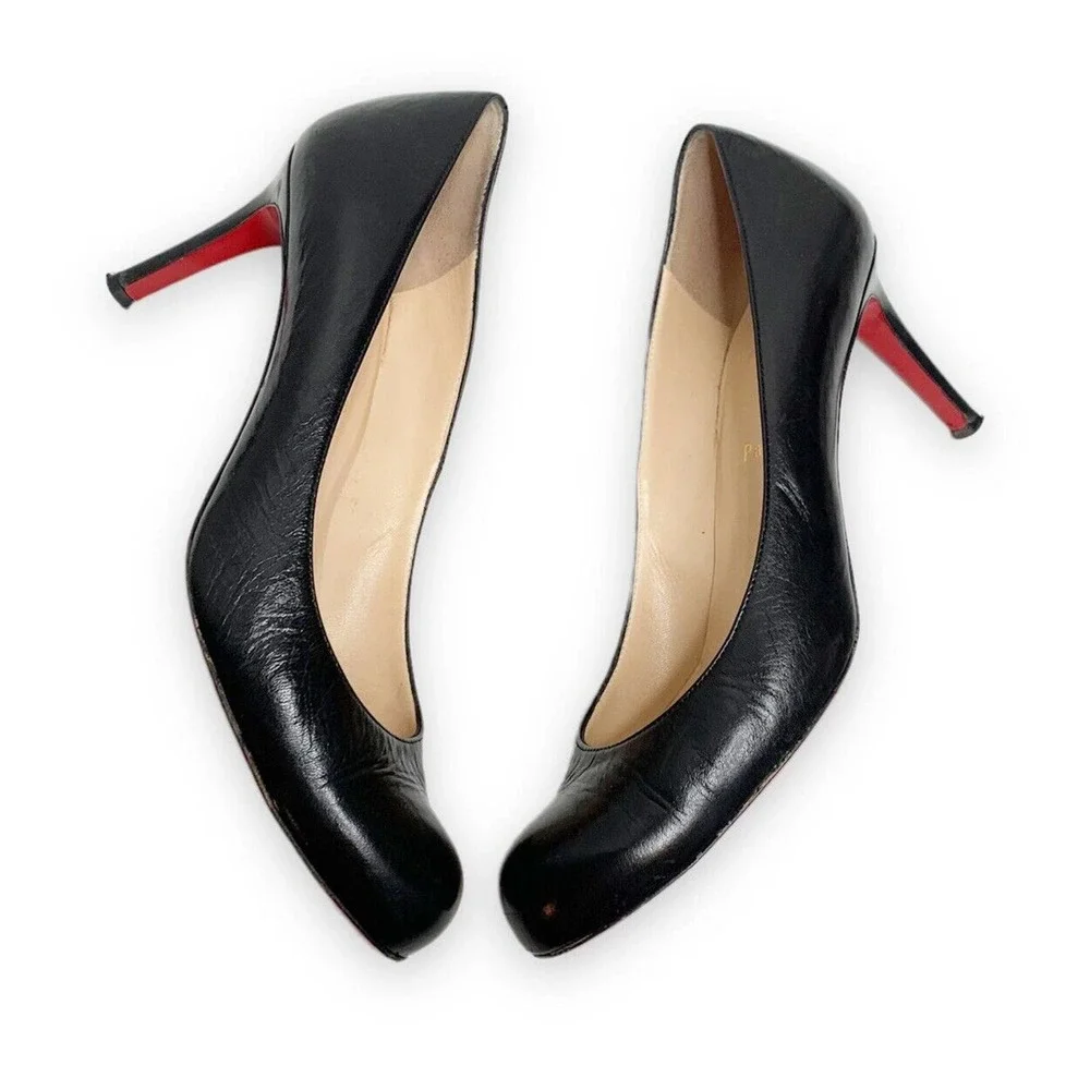 ❌SOLD❌ Authentic Christian Louboutin Matte Black Leather Pumps Women’s 39 1/2 - Picture 4 of 11